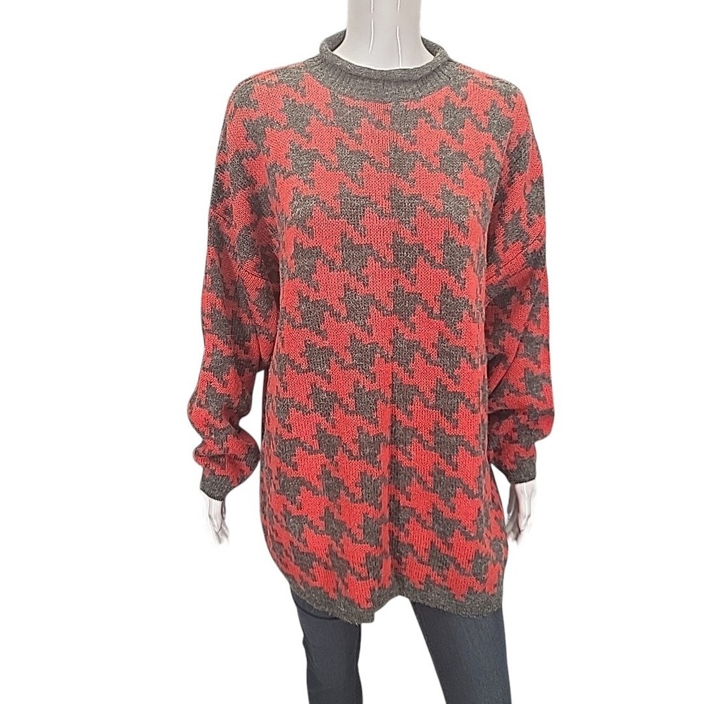 Venezia Vitale Womens Houndstooth Print Sweater Red Grey Plus Size 18/20 NWT